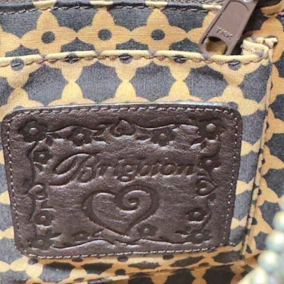 BRIGHTON Women's Woven Jute/Leather Hobo Bag Braided Leather Handle Zip Closure - Picture 4 of 11